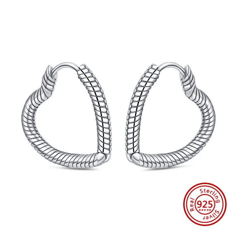 Hot Sale 925 Sterling Silver Heart Earrings Fit Original Charms Hoop Earrings For Women Girls Stud Earring Fine Jewelry Gifts