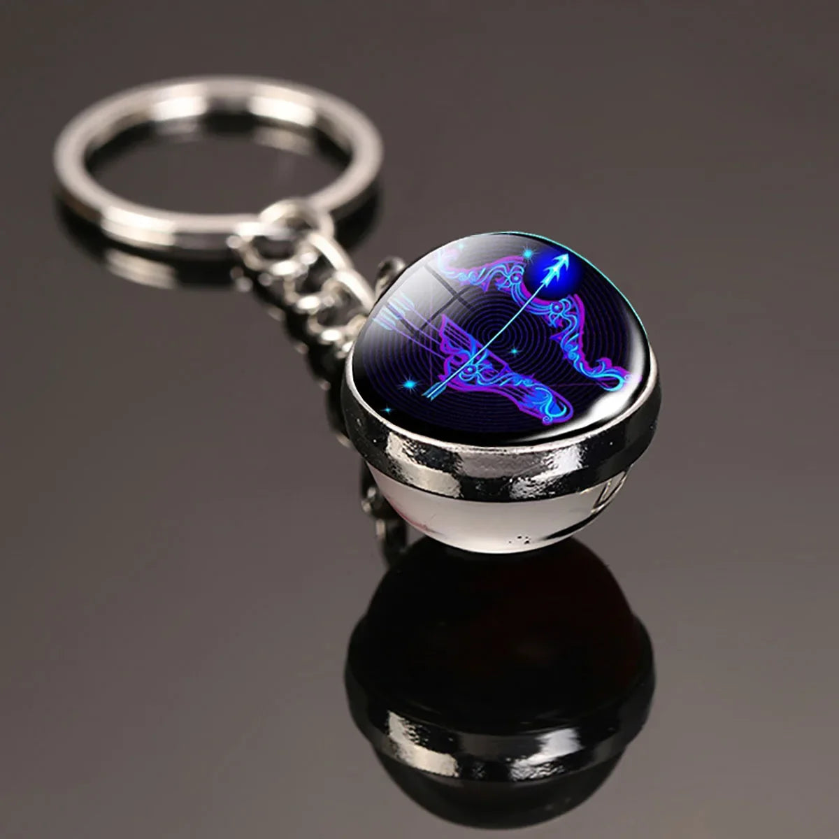 12 Constellation Key Chain Luminous Double Sided Glass Ball Pendant 12 Zodiac Key Chain Fashion Birthday Gift for Men and Women