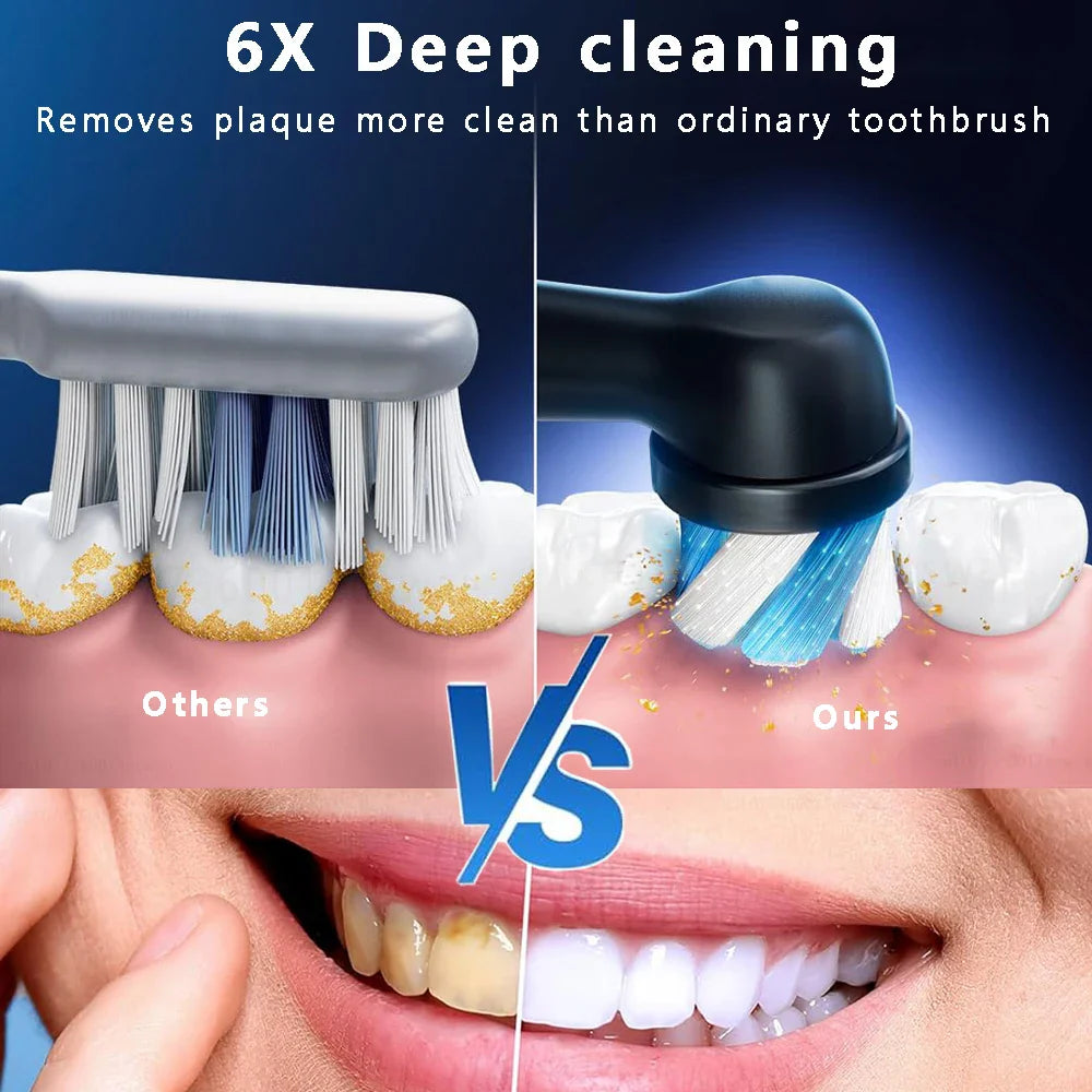 Electric Rotating Toothbrush Deep Clean Whitening Teeth for Adult Rechargeable Toothbrush with 4/8pcs Replacement Heads