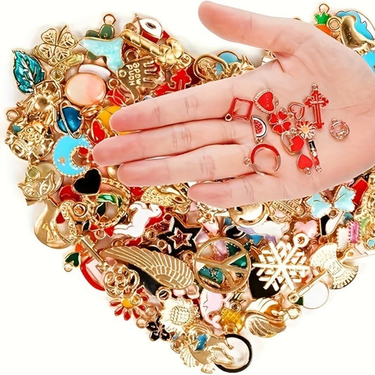 20/30/50/100pcs Mixed Style Gold-Plated Pendants, Drip Oil Alloy Pendants, Jewelry Accessories, Used for DIY Jewelry Making