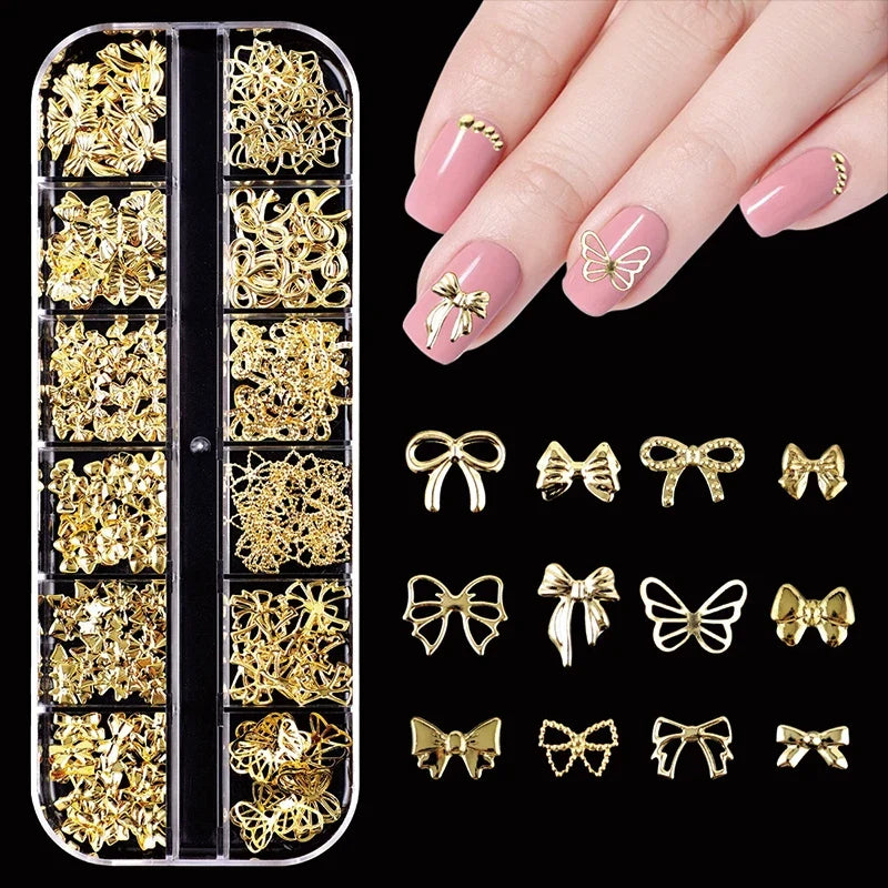 24-Piece 3D Y2K Millennial Nail Art Decoration Set, Assorted Rhinestones, Pearls, Butterfly, Heart & Flower DIY Nail Charms