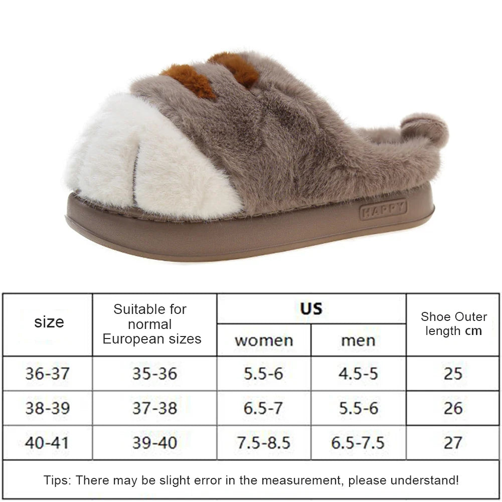 3D Cat Paw Plush Slippers Warm Slip-on House Shoes Anti Slip Flat Thermal Slippers Furry Paw Couple Slippers for Autumn Winter