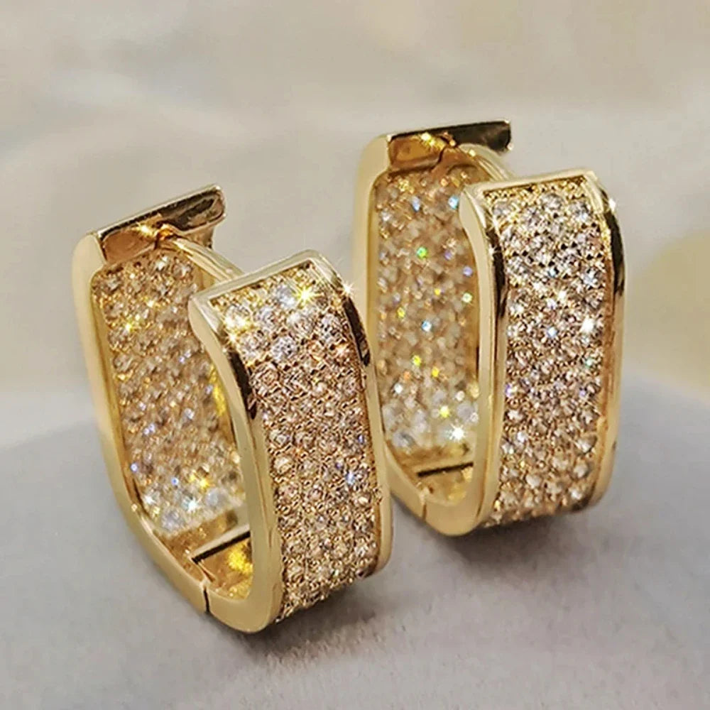 Classic Luxury CZ Korean Fashion Women's Earrings Metal Silver Gold Simple Exquisite Girls Popular Jewelry Accessories Selection