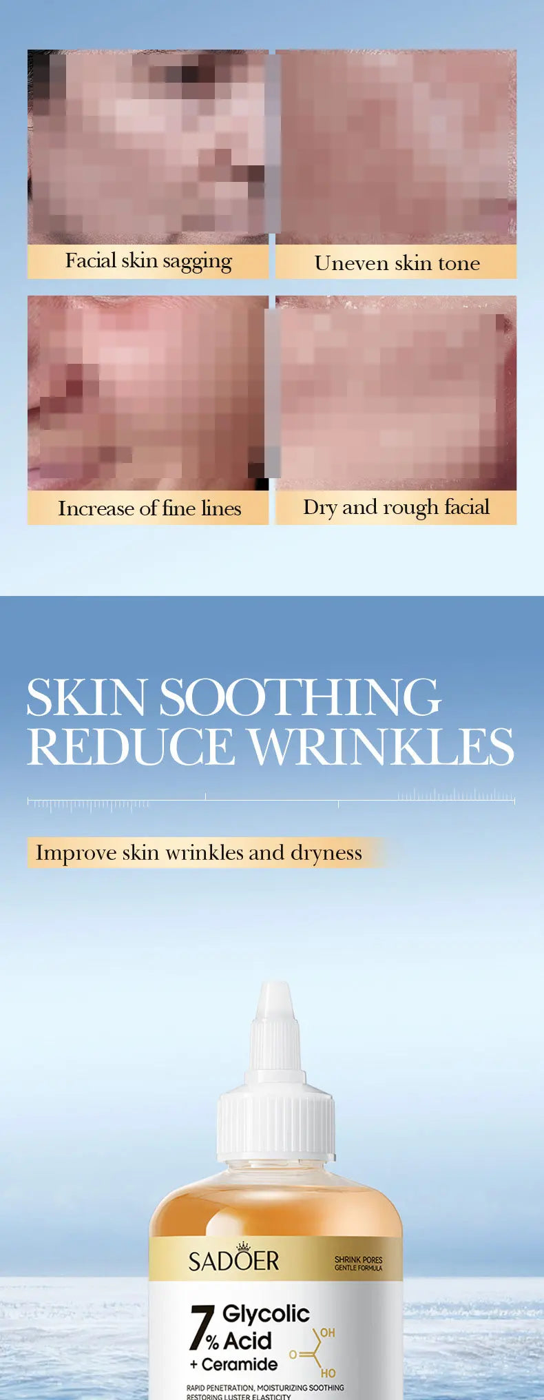 Toner SADOER Glycolic Acid Soothing Moisturizing Serum Improves Dirty and Dry Skin Fine Lines
