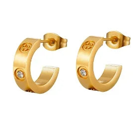 Shiny Zircon Hoop Earrings for Women Trendy Golden Stainless Steel Circle Earring Jewelry Pendientes