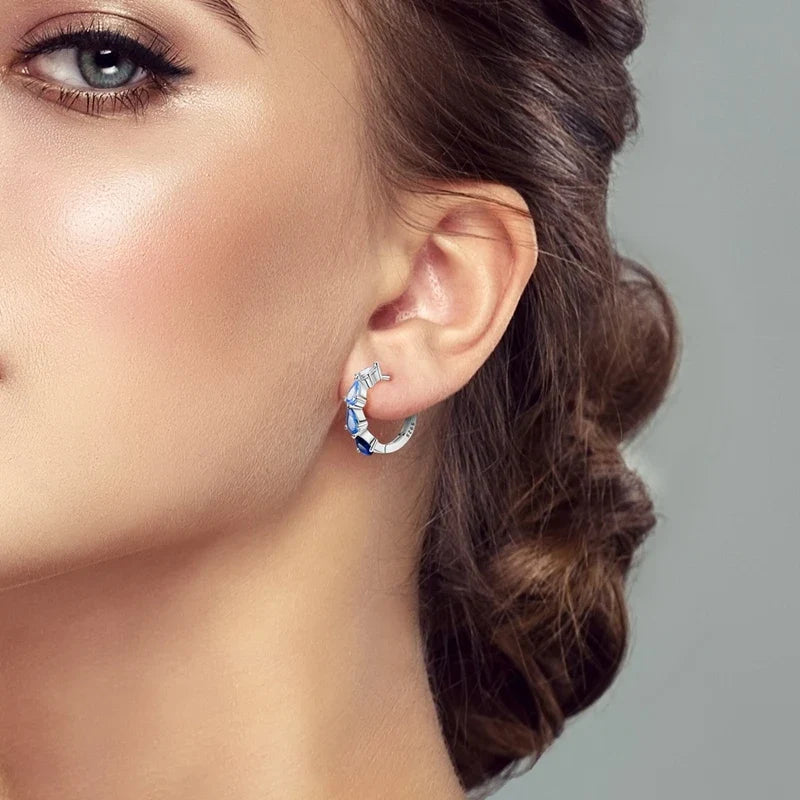 925 Sterling Silver Hoop Earring For Woman Night Sky Blue Purple Gemstone Original Earrings Fashion Jewelry Gift