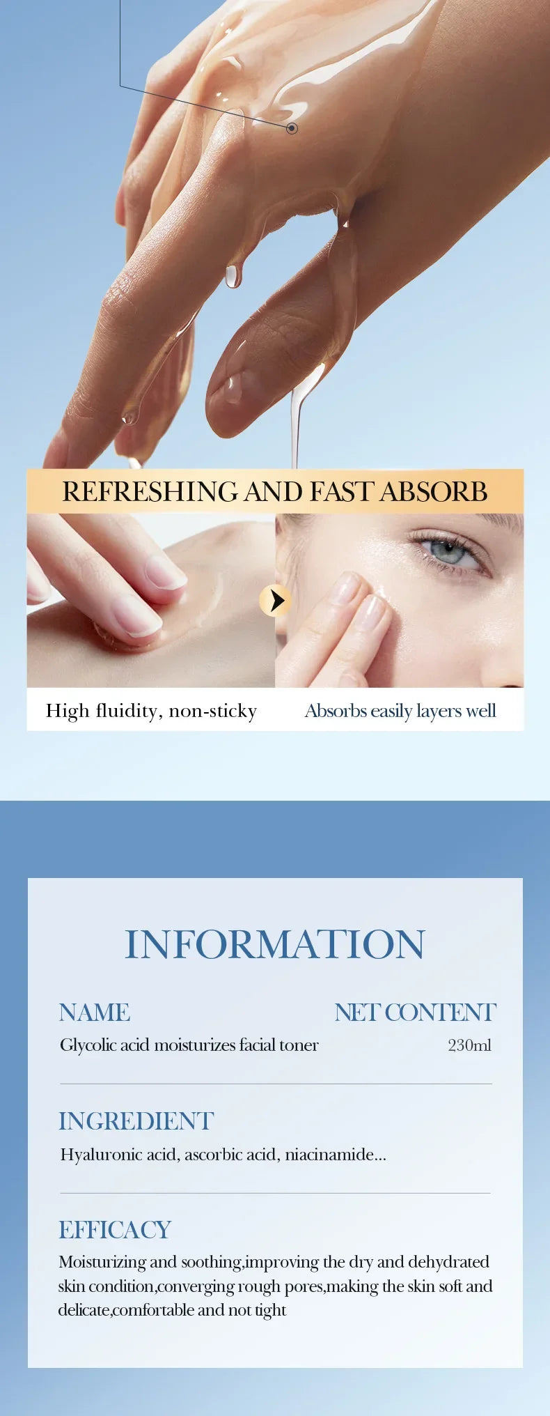 Toner SADOER Glycolic Acid Soothing Moisturizing Serum Improves Dirty and Dry Skin Fine Lines