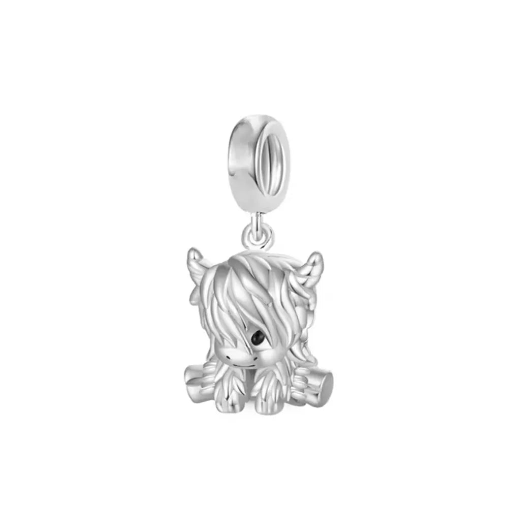 Fashionable 925 Sterling Silver Highland Cow Animal Pendant Suitable for Bracelets, Necklaces, DIY Women's Jewelry Accessories