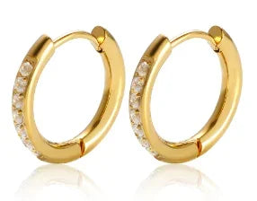 Shiny Zircon Hoop Earrings for Women Trendy Golden Stainless Steel Circle Earring Jewelry Pendientes