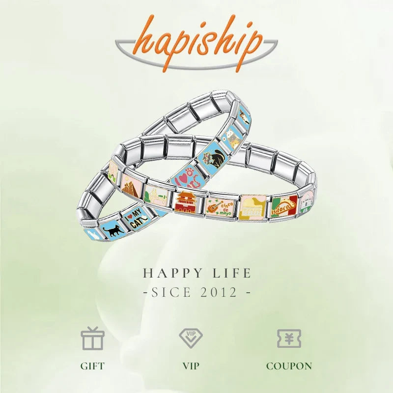 Hapiship 9mm Width Original Daisy Unicorn Angel Cup Santa Claus Italian Charm Fit Bracelet Stainless Steel Jewelry Making DJ050