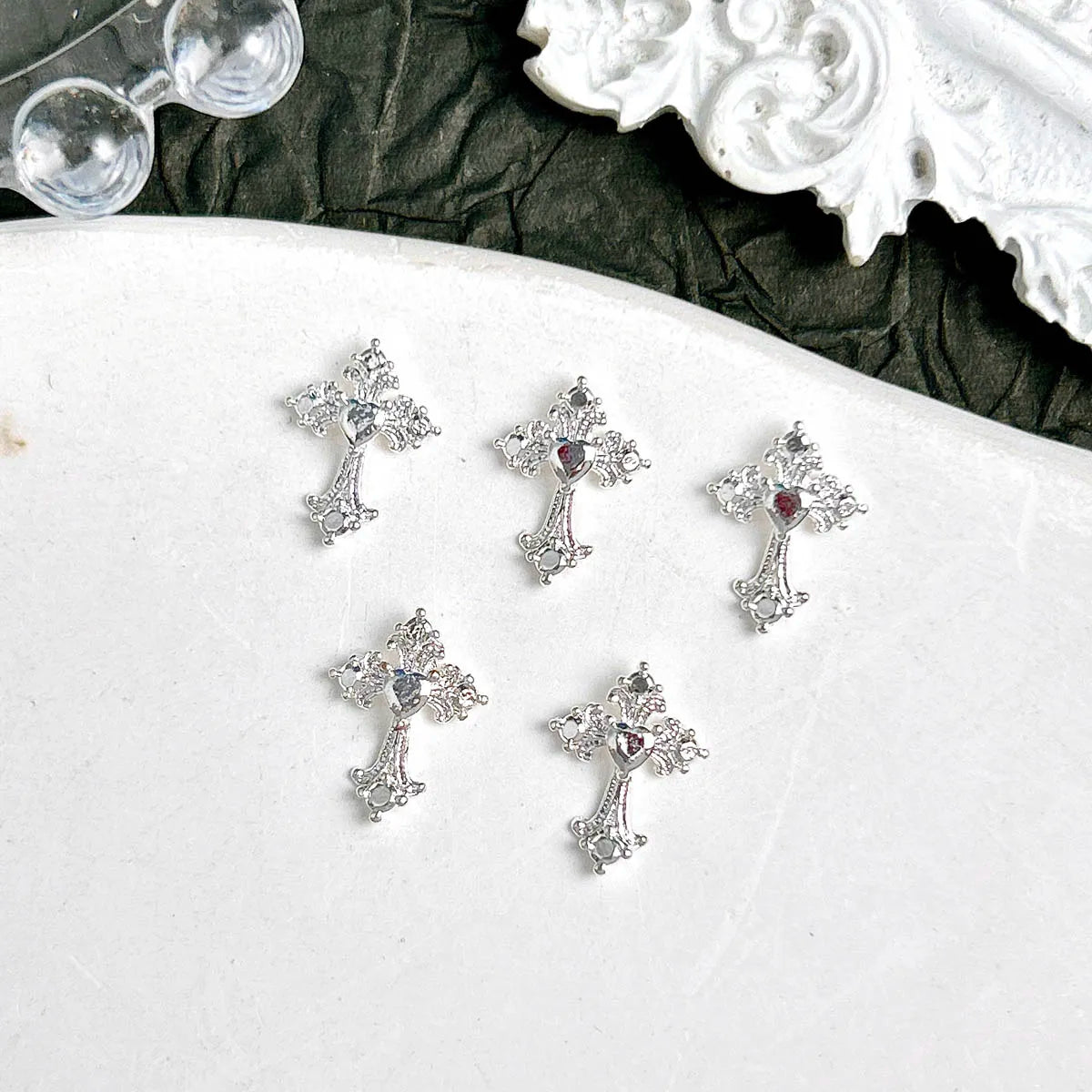 20PCS 3D Light Luxury Classic Cross Nail Charms Creative Exquisite Retro Alloy Cross Nail Art Decorations for DIY Cool Manicure
