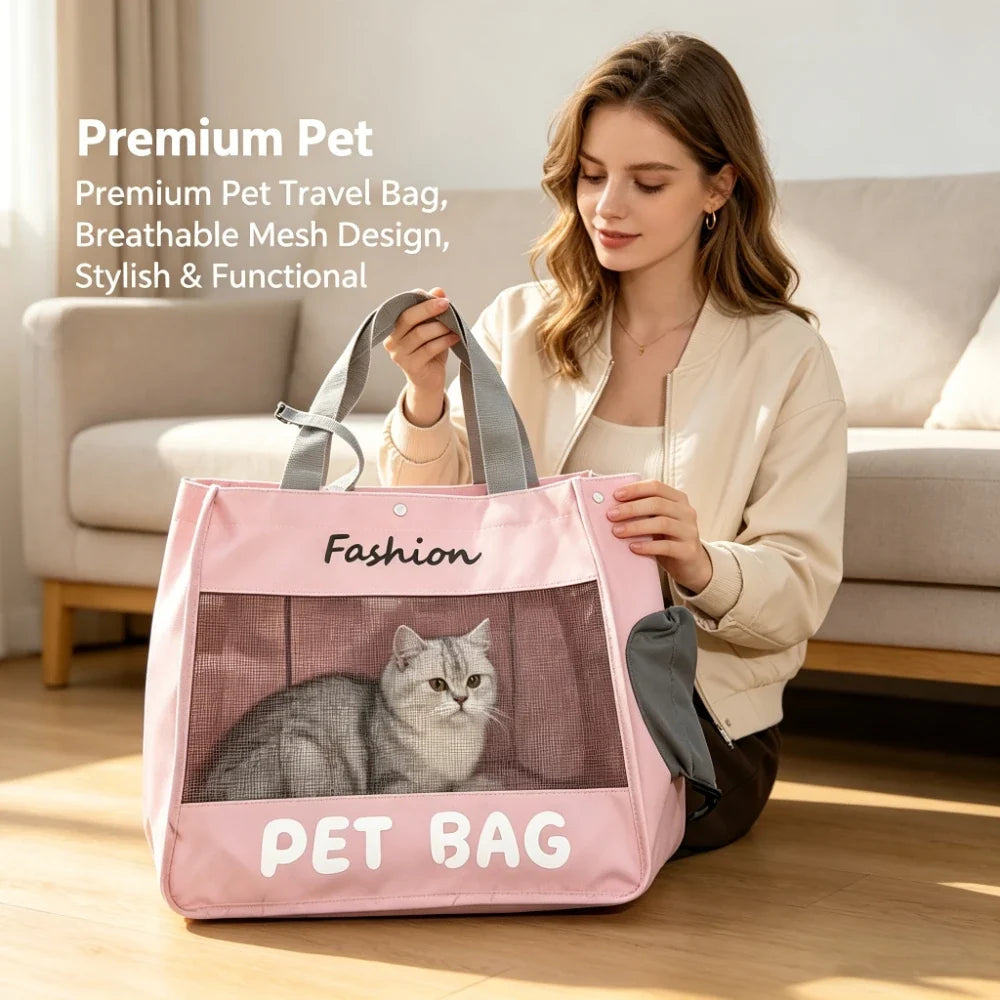 Fashion Portable Pet Tote Bag Breathable Mesh Cat Dog Shoulder Bag Outdoor Travel Handbag Small Puppy Kitten Transport Bag
