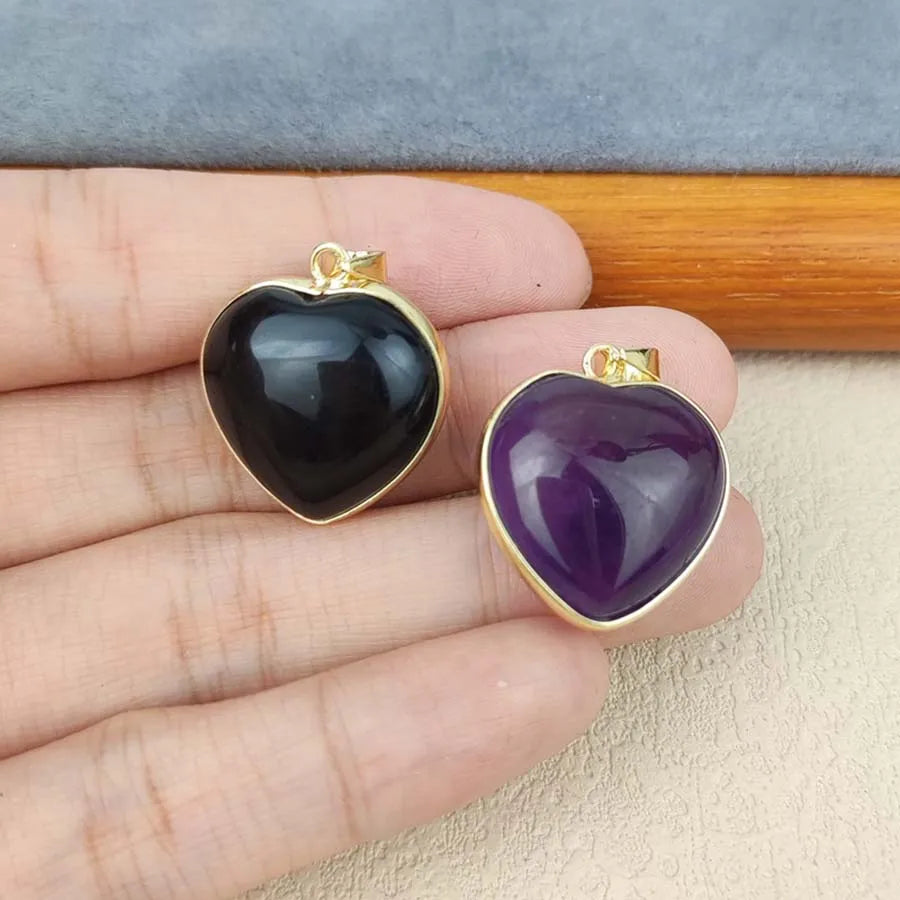 Charms Natural Healing Crystal Heart Stone Pendants For Women Necklace DIY Amethyst Rose Quartz Fluorite Aquamarine Men Jewelry
