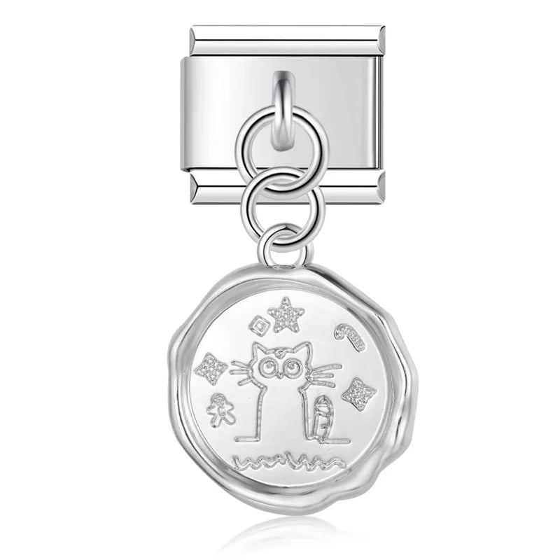 Hapiship 9mm Width Original Daisy Unicorn Angel Cup Santa Claus Italian Charm Fit Bracelet Stainless Steel Jewelry Making DJ050