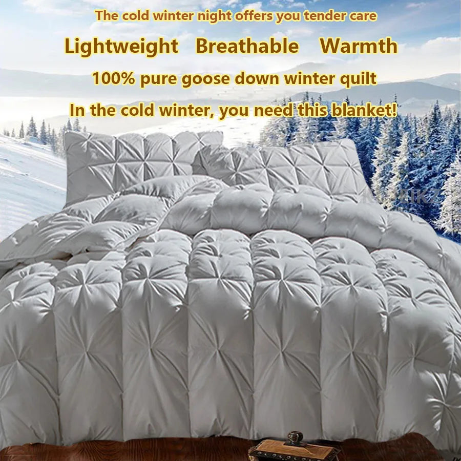 Luxury 100% White Goose down Comforter Winter Warm Duvet Extra Large Double Single Lightweight 3D Bread Design Pleated Edge