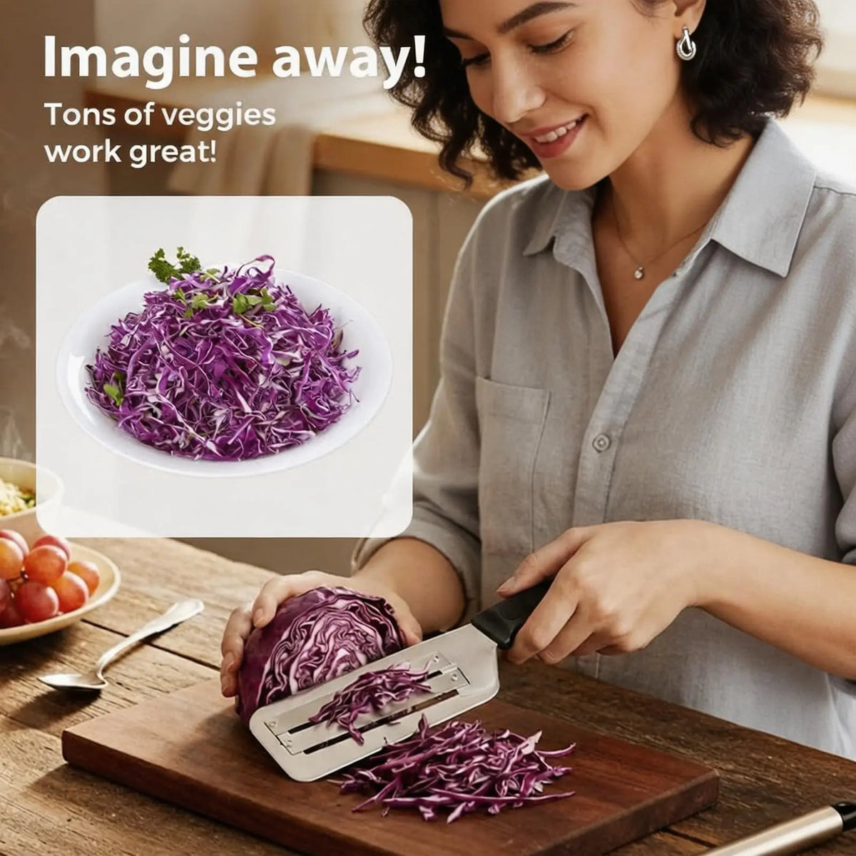 Stainless Steel Cabbage Shredder Slicer with Dual Blades, Handheld Vegetable Shredding Tool for  Salad Making Kitchen