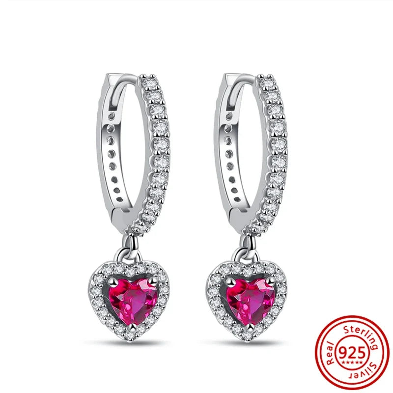 Hot Sale 925 Sterling Silver Heart Earrings Fit Original Charms Hoop Earrings For Women Girls Stud Earring Fine Jewelry Gifts