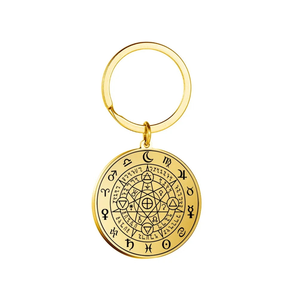 Dawapara Protection Secret Seal of Solomon Pendant Keychain Witchcraft Hexagram Wealth Fortune Amulet Stainless Steel Jewelry