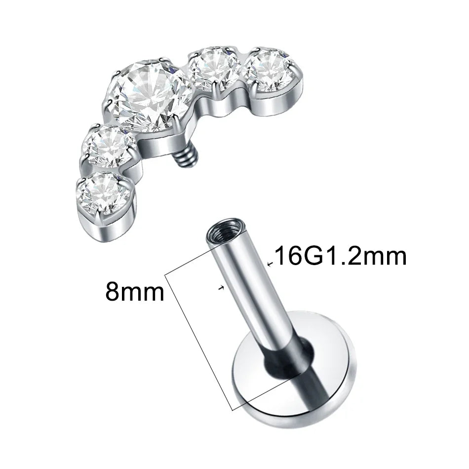 1Pc G23 Titanium Cartilage Stud Earrings for Women Lip Stud Labret Piercing Helix Daith Piercing Body Jewelry