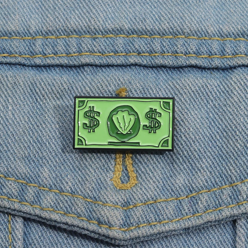 Green USD Symbol Enamel Pin Custom Wealth Money Cartoon Cute Anime Currency Brooches Lapel Badges Jewelry Kid Fans Gift
