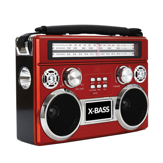 SuperSonic Retro Rechargeable 3 Band Radio With Bluetooth and Flashlight in Red