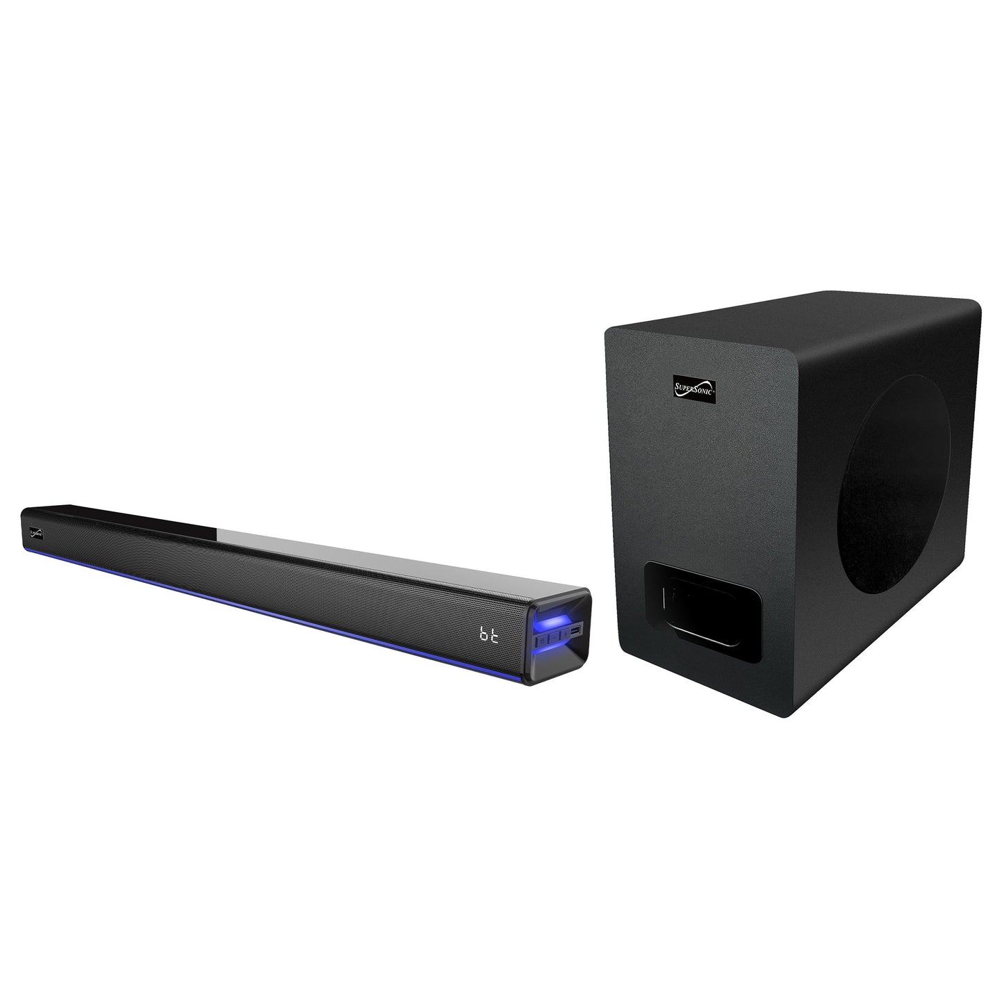 SuperSonic 2.1 Channel Bluetooth Soundbar with Ambient Lighting and Wireless Subwoofer