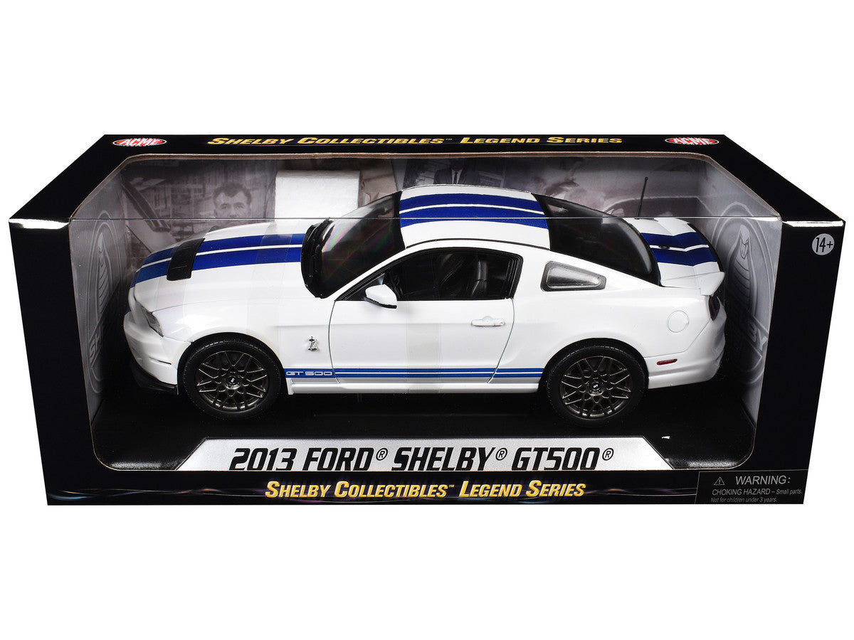 2013 Ford Shelby Cobra GT500 SVT White with Blue Stripes 1/18 Diecast Car Model by Shelby Collectibles