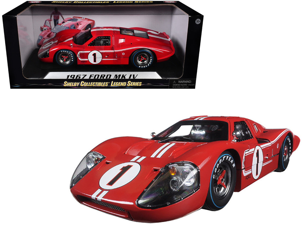 Ford GT MK IV #1 Red with White Stripes 24H of Le Mans (1967) 1/18 Diecast Model Car by Shelby Collectibles