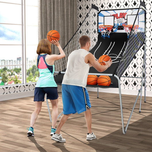 Foldable Double Electronic Basketball Game with 4 Balls Indoor-Gray