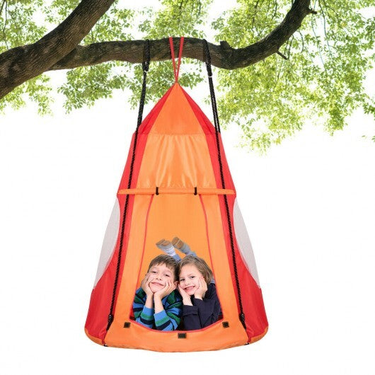2-in-1 40 Inch Kids Hanging Chair Detachable Swing Tent Set-Green