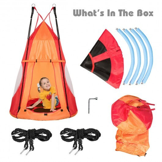 2-in-1 40 Inch Kids Hanging Chair Detachable Swing Tent Set-Green