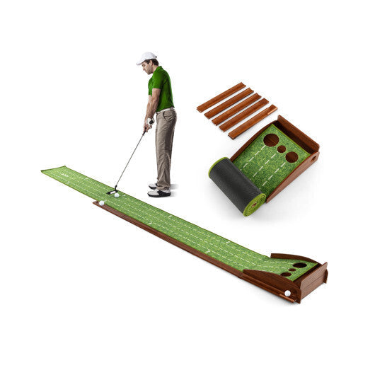 Golf Putting Mat Practice Training Aid with Auto Ball Return and 2 Hole Sizes