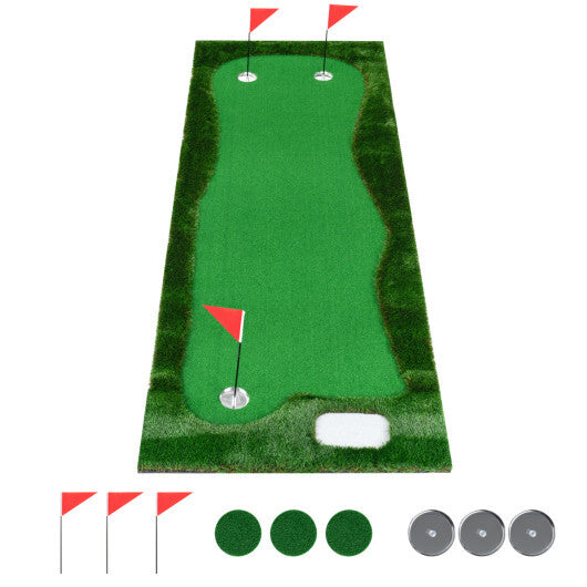 10 x 3.5ft Golf Putting Green with 3 Hole Cups and 3 Flags for Home Backyard Garage Office