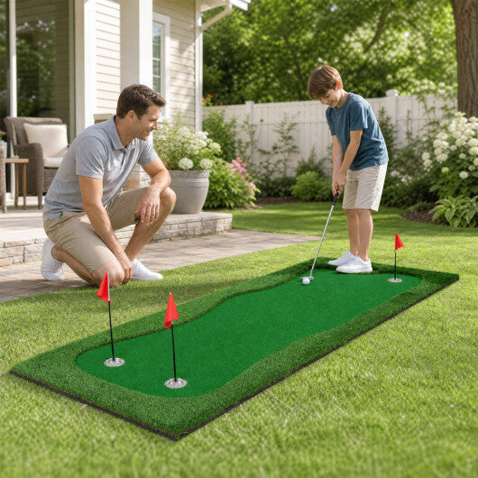 10 x 3.5ft Golf Putting Green with 3 Hole Cups and 3 Flags for Home Backyard Garage Office