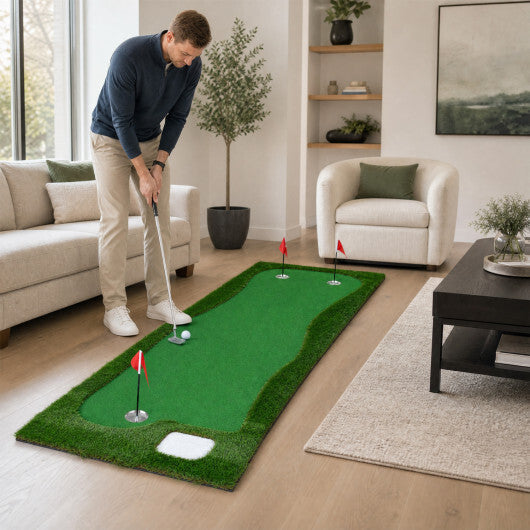 10 x 3.5ft Golf Putting Green with 3 Hole Cups and 3 Flags for Home Backyard Garage Office