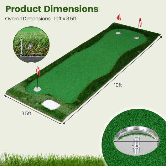 10 x 3.5ft Golf Putting Green with 3 Hole Cups and 3 Flags for Home Backyard Garage Office