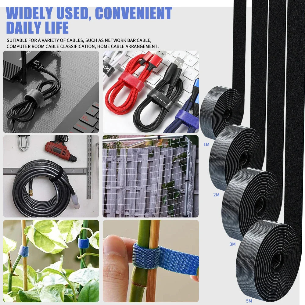 Reusable Hook Loop Cable Ties Wire Winder Organizer 1/2/3/5M For Desk Cable Management USB Mouse Earphone Cord Protector