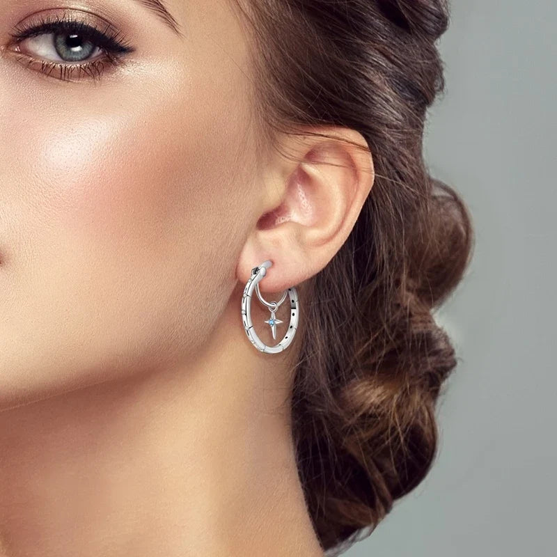 925 Sterling Silver Hoop Earring For Woman Night Sky Blue Purple Gemstone Original Earrings Fashion Jewelry Gift