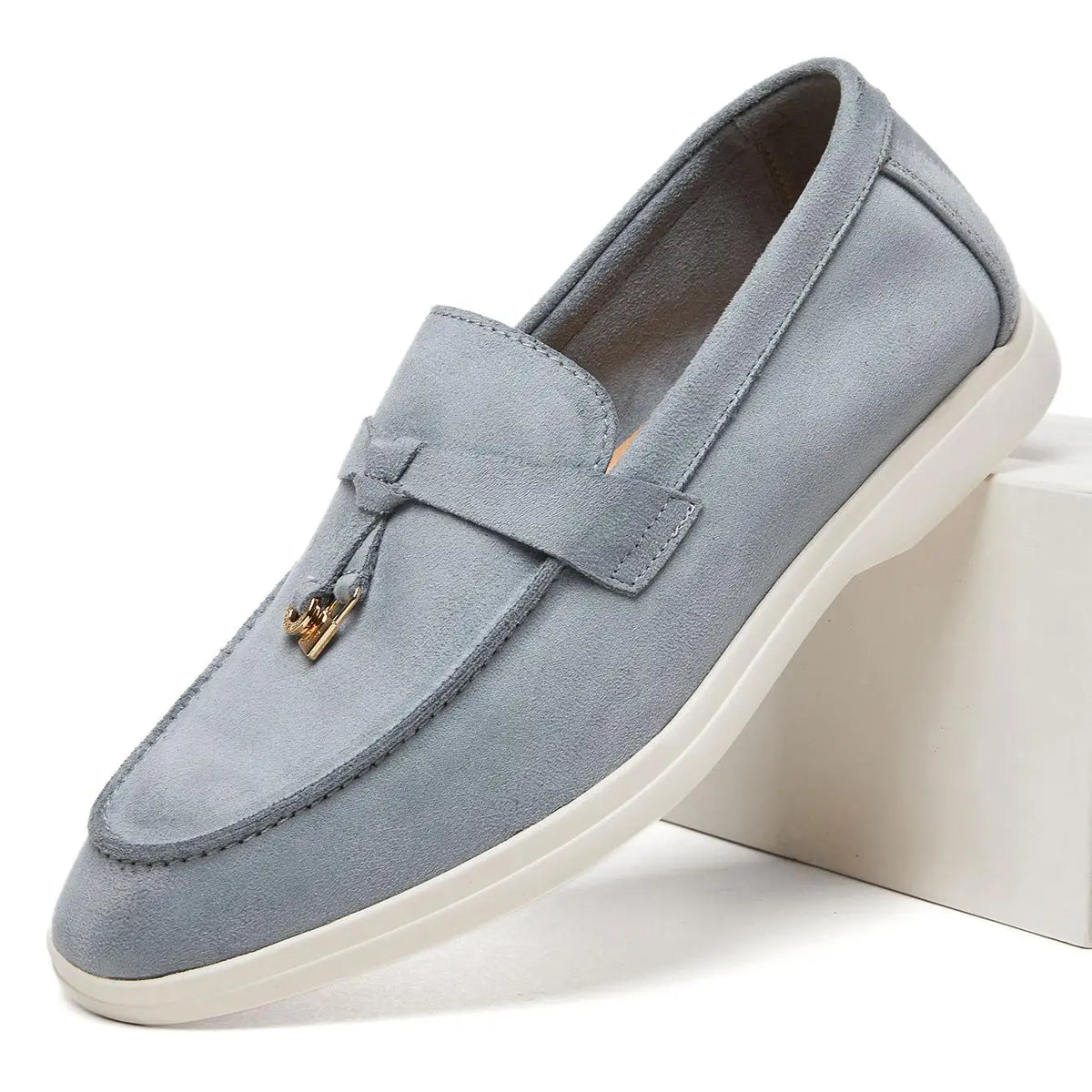 Desai Men's Faux Suede Loafers Metal Buckle Tassel Slip-on Casual Driving Shoes Lightweight Comfort