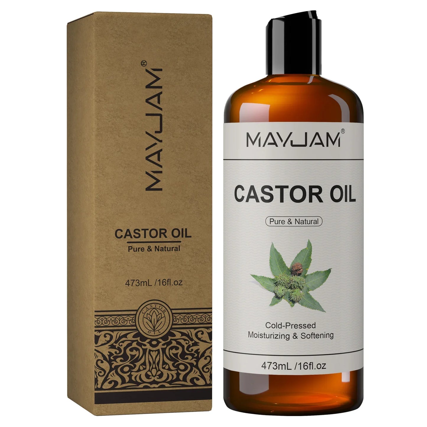 Organic Castor Oil Cold Pressed Massage Body Moisturizes Skin Nourish Hair 16fl.oz Pure Natural Carrier Oil for Eyelash Nail