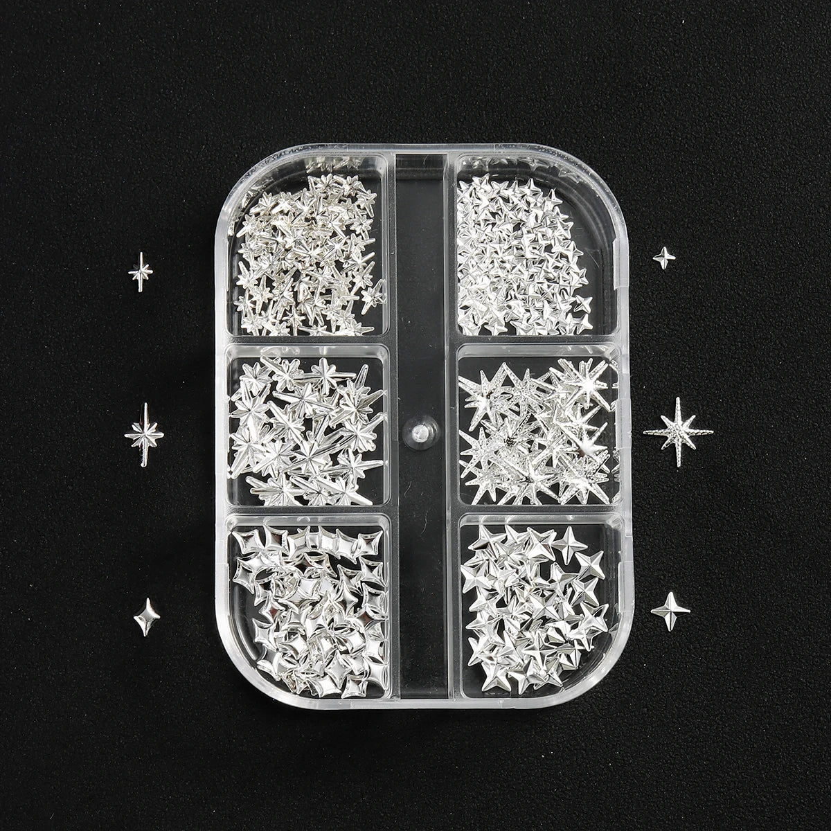 6/12Grids Gold Star Moon Metallic Rivet 3D Nail Charms Alloy Sun Moon Starlight Rhinestones Nail Studs For Nail Art Decoration