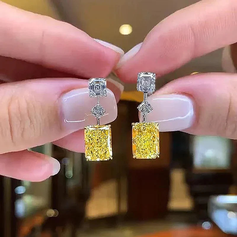 Huitan Newly Designed Women's Dangle Earrings with White/Yellow Cubic Zirconia Elegant Bridal Wedding Earrings Statement Jewelry