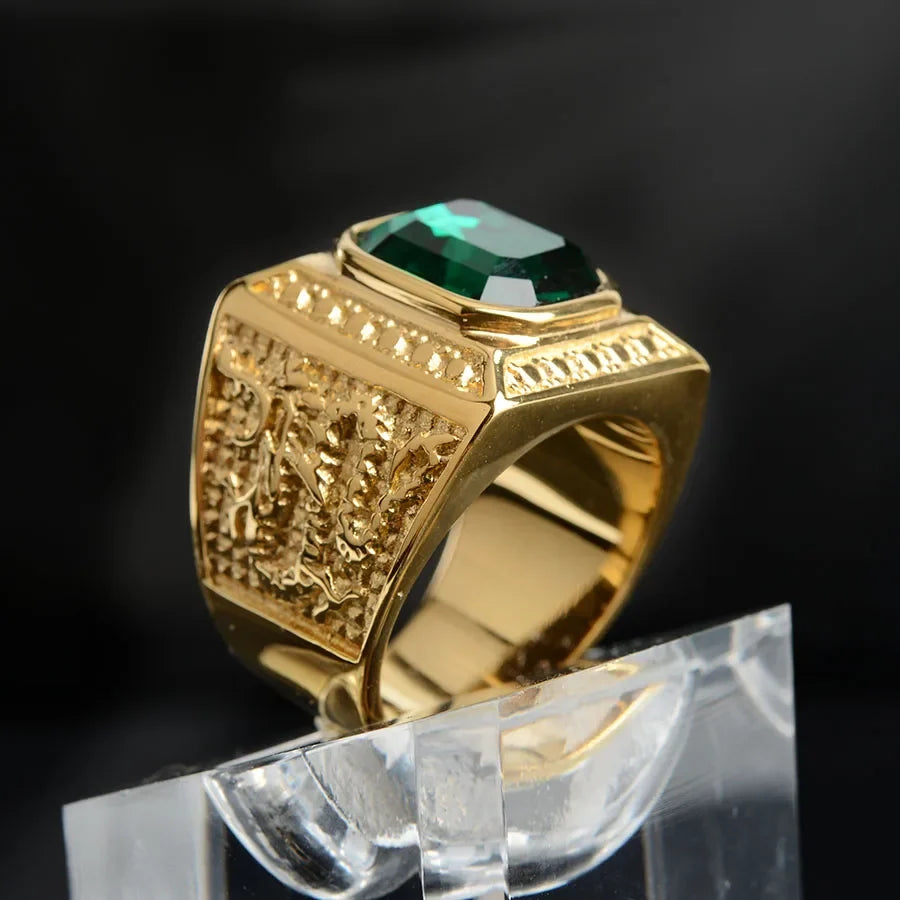 Keisha Lena Gold Plated Titanium Steel Inlay Red Blue Square Stone Men Ring Australian Gem Zirconia Wedding Ring Christmas Gift
