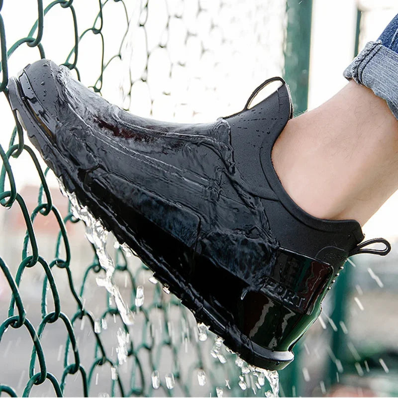 Men's Rain Boots Ankle Waterproof Shoes Men Casual Fishing Work Shoes Slip on Non-slip Rain Shoes Womens Kitchen Rubber Shoes