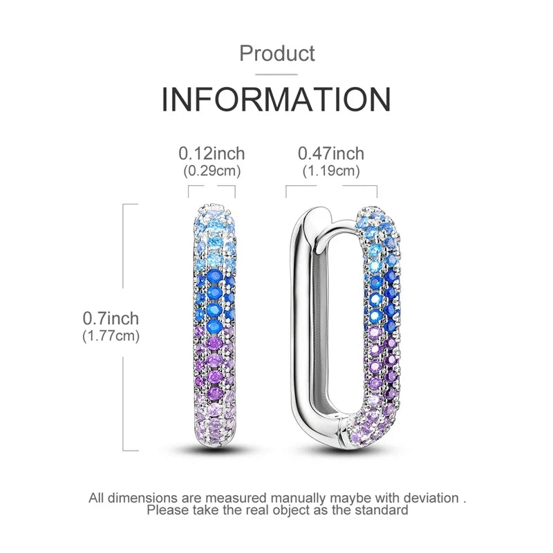 925 Sterling Silver Hoop Earring For Woman Night Sky Blue Purple Gemstone Original Earrings Fashion Jewelry Gift