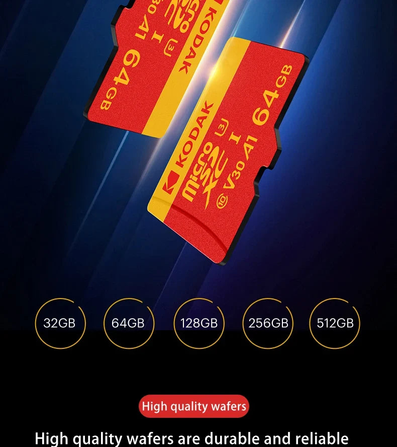 KODAK 128GB Micro SD Card U3 V30 256GB 64GB 32GB 4K High Speed TF Card for Phone Camera Drone Original TYPE-C Reader