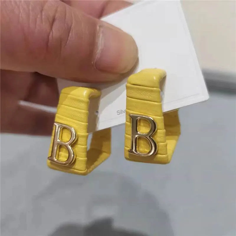 28 Colors Zebra Pu Leather Square Hoop Earrings For Women Fashion Jewelry Letter Alphabet Geometric Stripe Pendientes Mujer