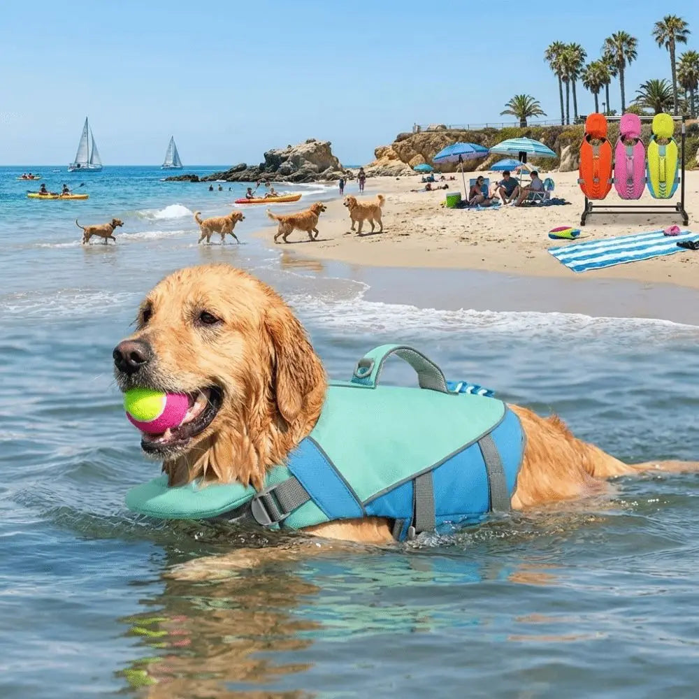 Pet Supplies Reflective Stripes Dog Life Jacket Adjustable Large Buoyancy Safety Vest Breathable Pet Life Vest Water Sports