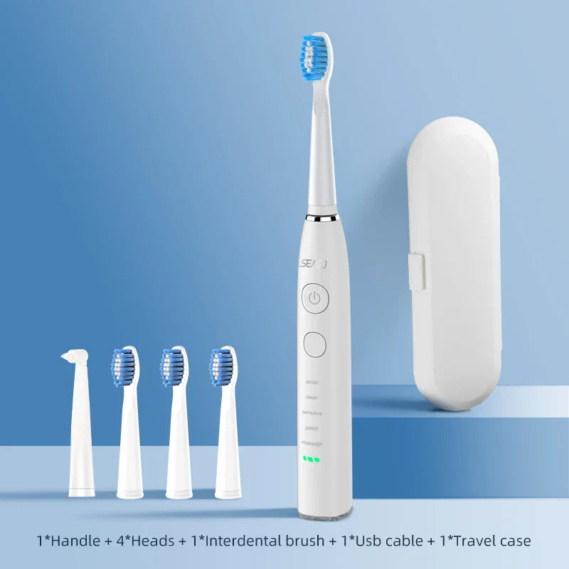 Seago Electric Toothbrush USB Rechargeable Adult 360 Days Long Battery Life IPX7 4 Replacement Heads Travel Box  SG-575