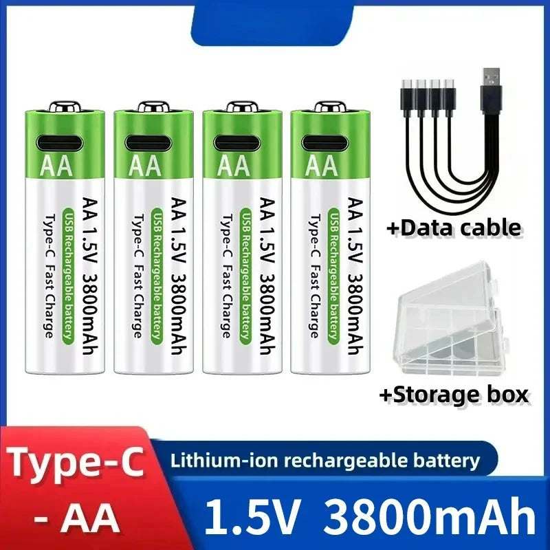 2025NEW Lithium-Ion Battery Type-C Rechargeable High-Capacity Battery AA&AAA Battery For remote control, mouse, electric toys
